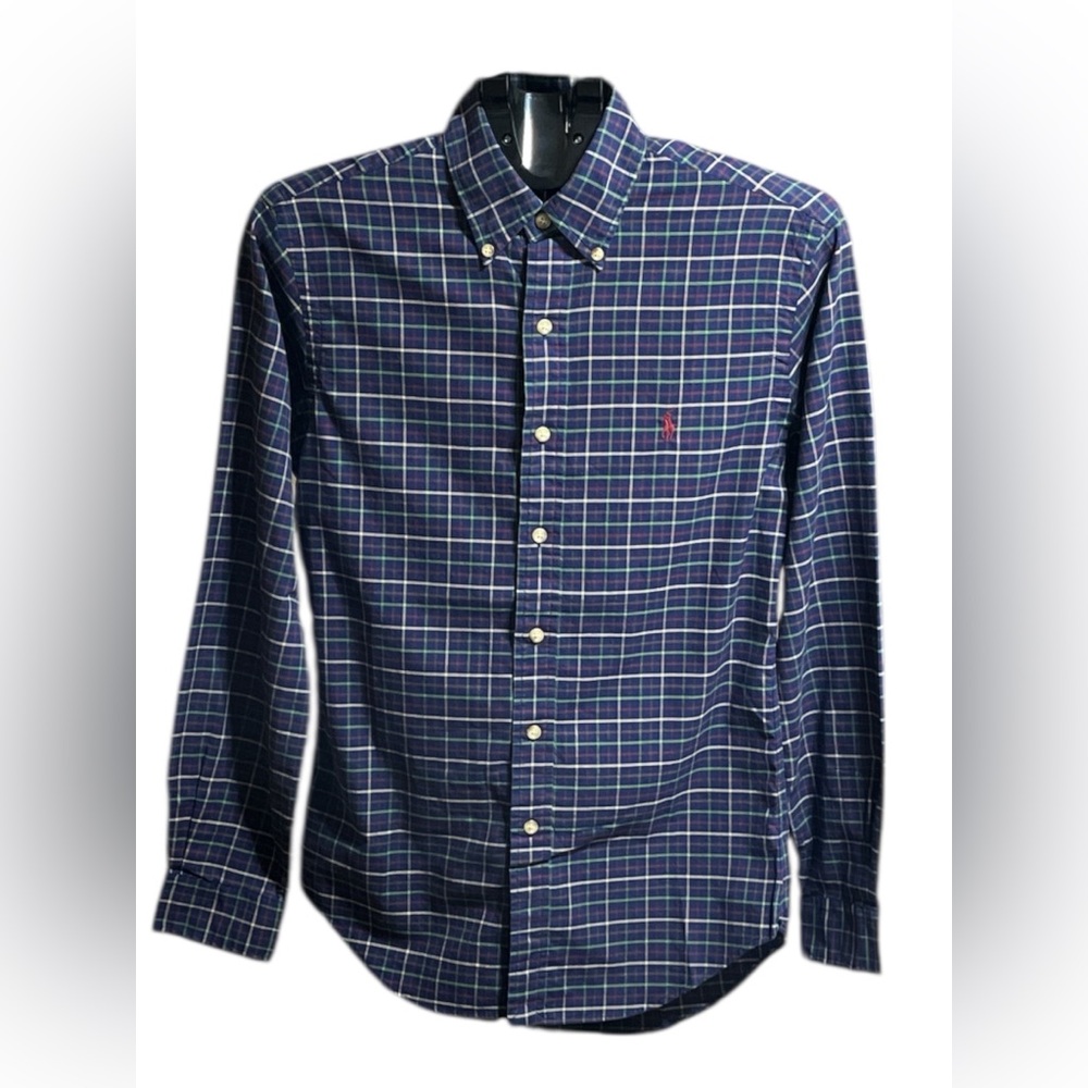 Ralph Lauren Blue Label Plaid Slim Shirt in Navy Red and Green